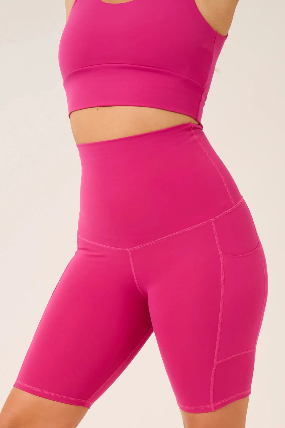 Body Contouring Extra High Waisted Panel Pocket Long Shorts - Hot Pink-Activewear-Exoticathletica