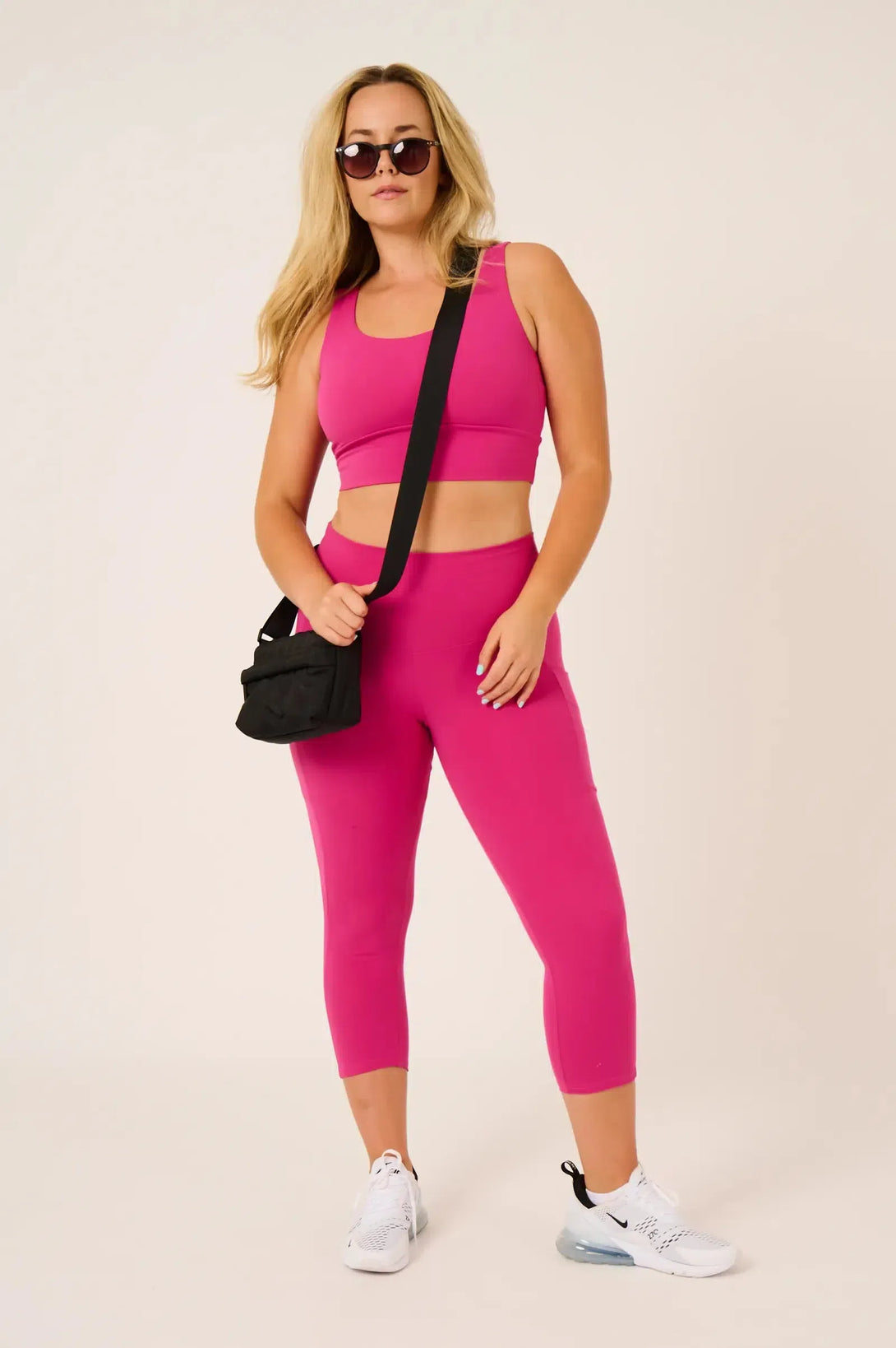 Body Contouring High Waisted Panel Pocket Capri Leggings - Hot Pink-Activewear-Exoticathletica