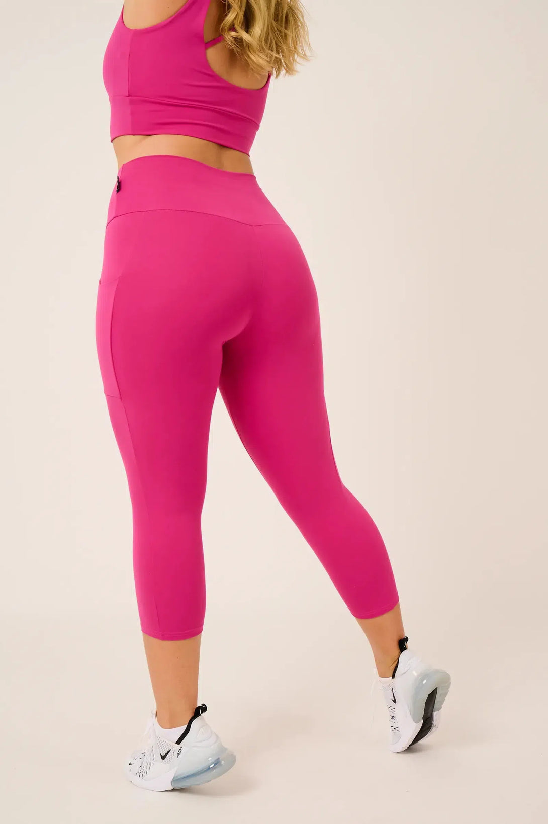 Body Contouring High Waisted Panel Pocket Capri Leggings - Hot Pink-Activewear-Exoticathletica