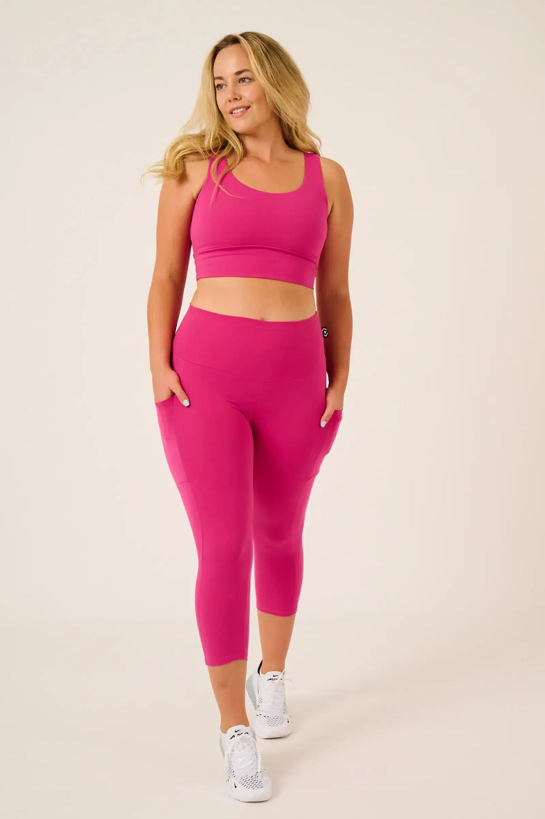 Body Contouring High Waisted Panel Pocket Capri Leggings - Hot Pink-Activewear-Exoticathletica