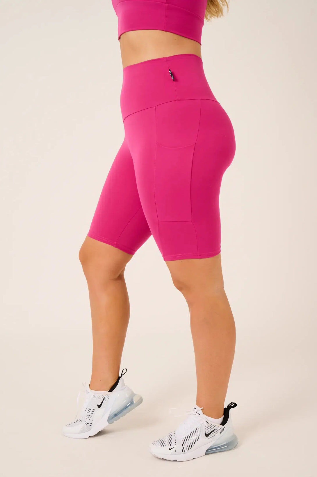 Body Contouring High Waisted Panel Pocket Long Shorts - Hot Pink-Activewear-Exoticathletica