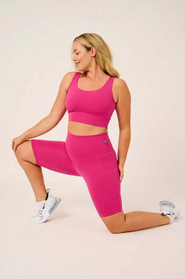 Body Contouring High Waisted Panel Pocket Long Shorts - Hot Pink-Activewear-Exoticathletica