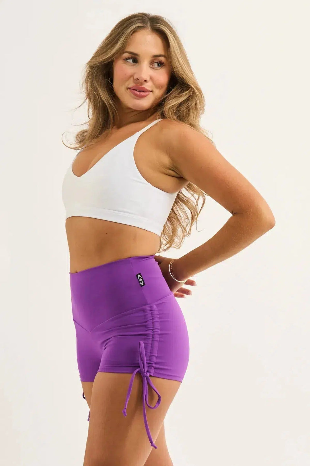 Body Contouring High Waisted Tie Side Booty Shorts - Purple-Activewear-Exoticathletica