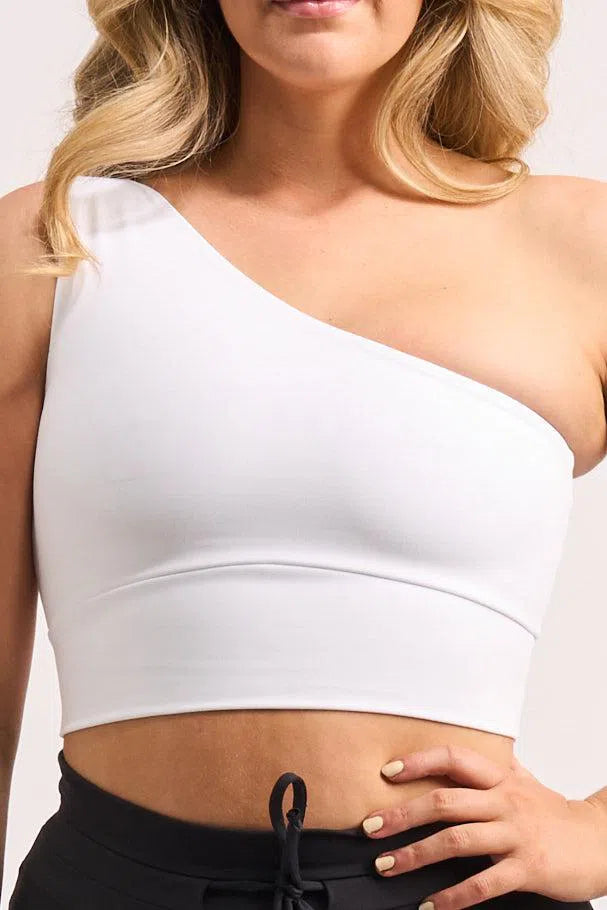 Body Contouring One Shoulder Comfort Crop Top - White-Activewear-Exoticathletica