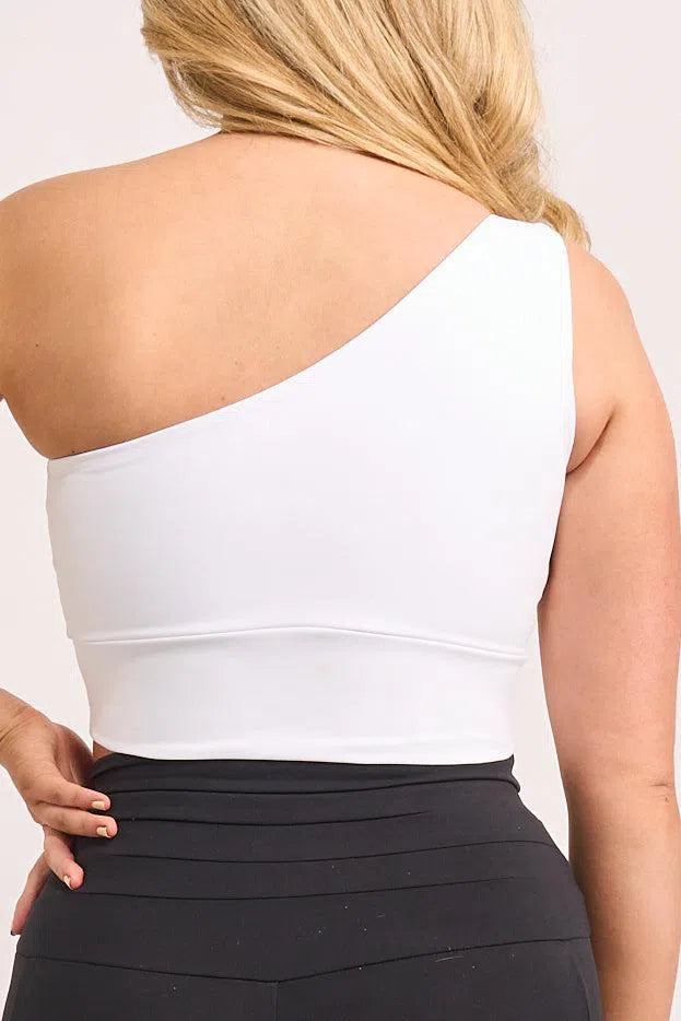 Body Contouring One Shoulder Comfort Crop Top - White-Activewear-Exoticathletica