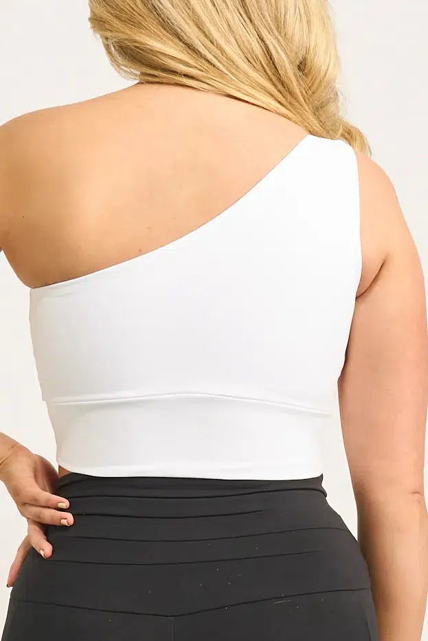 Body Contouring One Shoulder Comfort Crop Top - White-Activewear-Exoticathletica