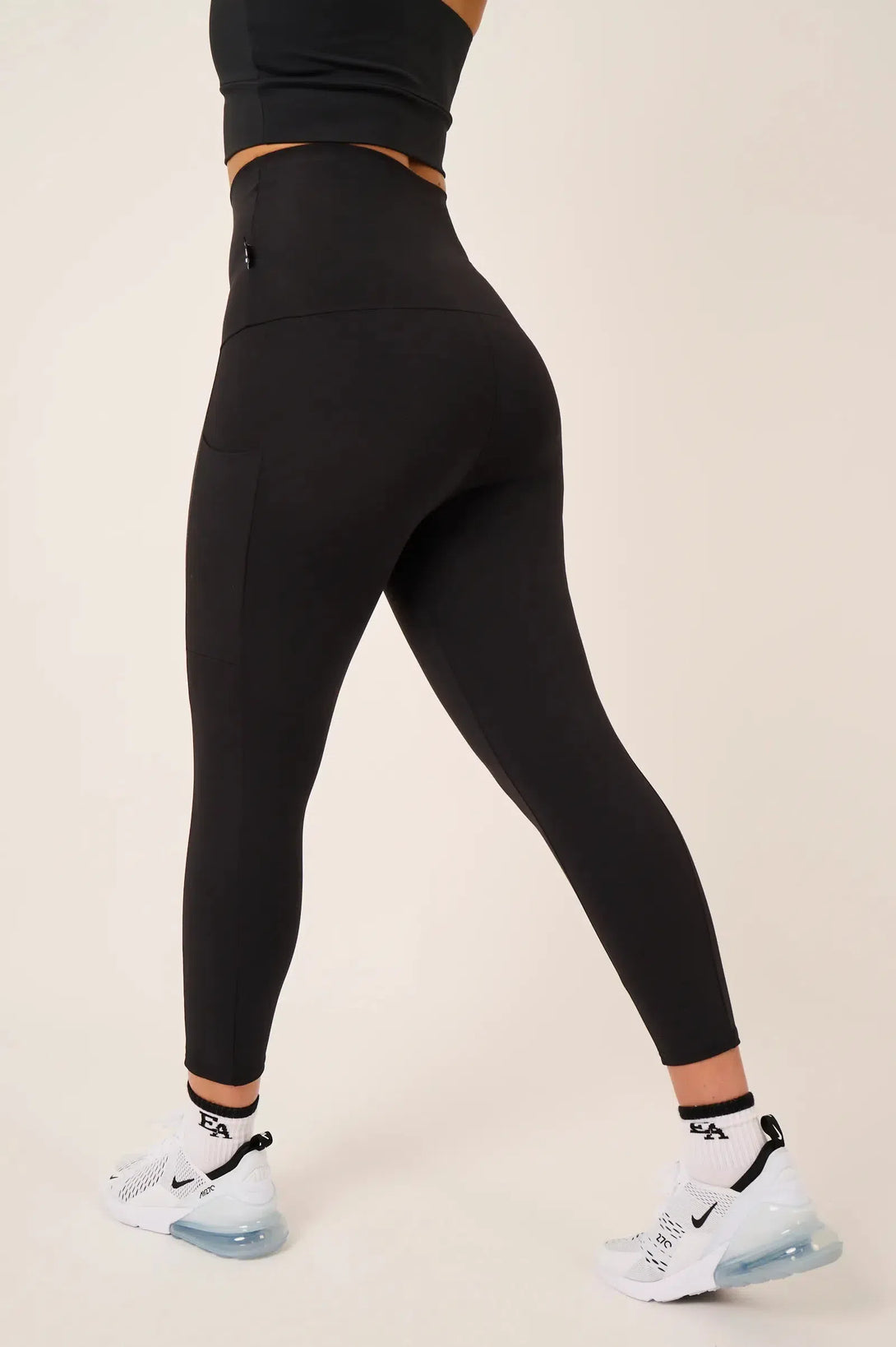 Body Contouring Panel Pocket Extra High Waisted 7/8 Leggings - Black-Activewear-Exoticathletica