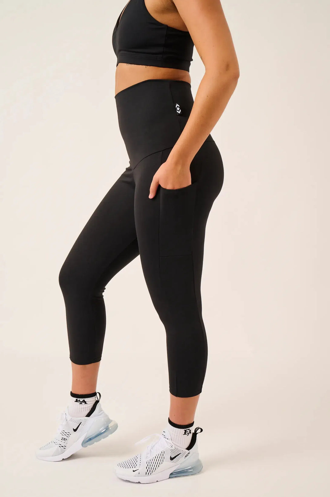 Body Contouring Panel Pocket Extra High Waisted Capri Leggings - Black-Activewear-Exoticathletica