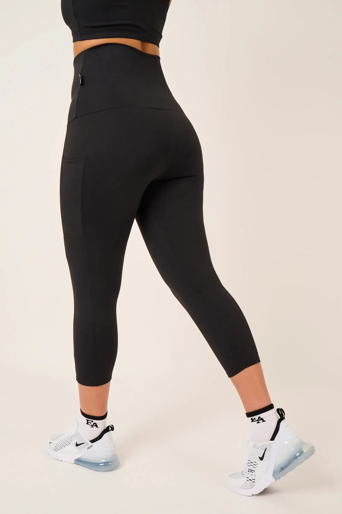 Body Contouring Panel Pocket Extra High Waisted Capri Leggings - Black-Activewear-Exoticathletica