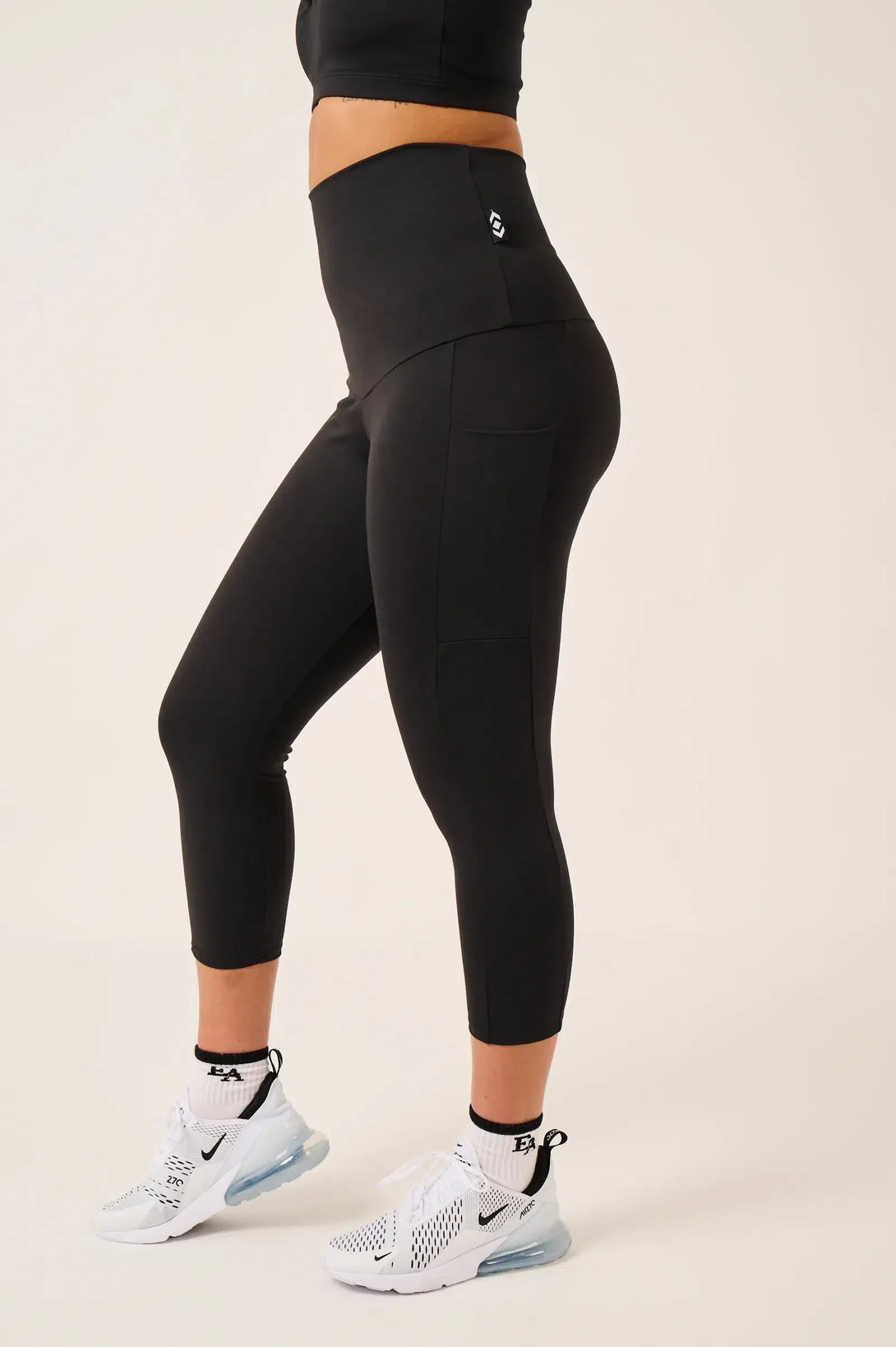 Body Contouring Panel Pocket Extra High Waisted Capri Leggings - Black-Activewear-Exoticathletica