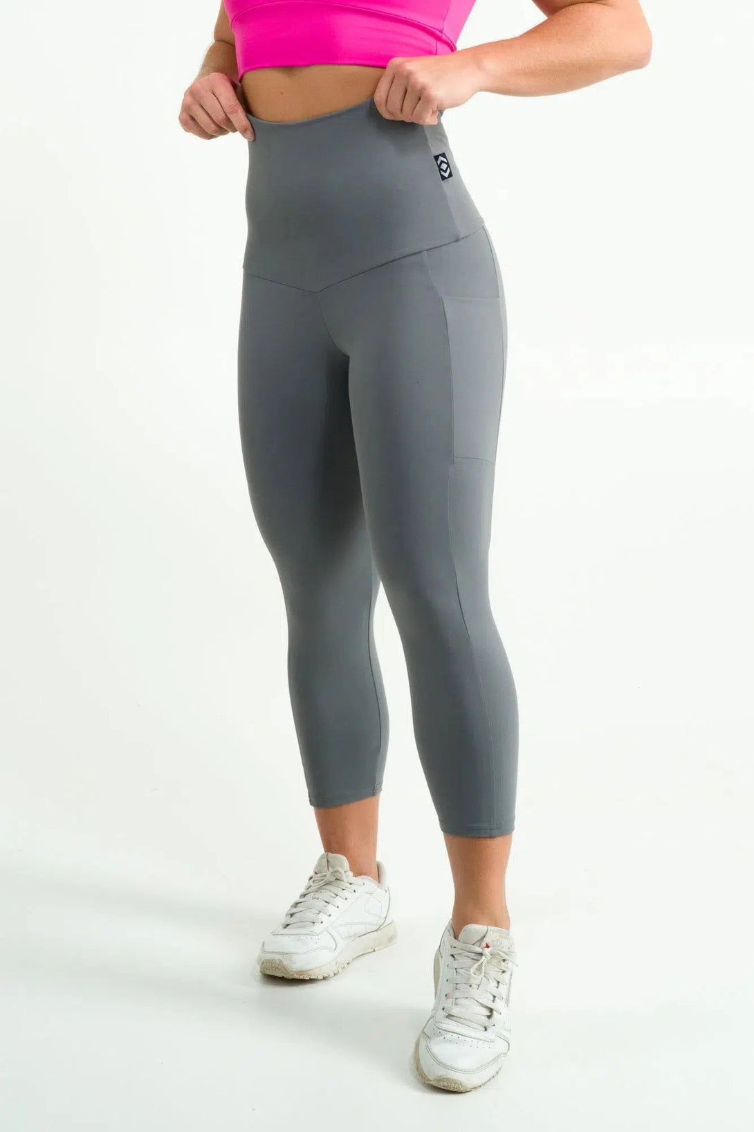 Body Contouring Panel Pocket Extra High Waisted Capri Leggings - Grey-Activewear-Exoticathletica