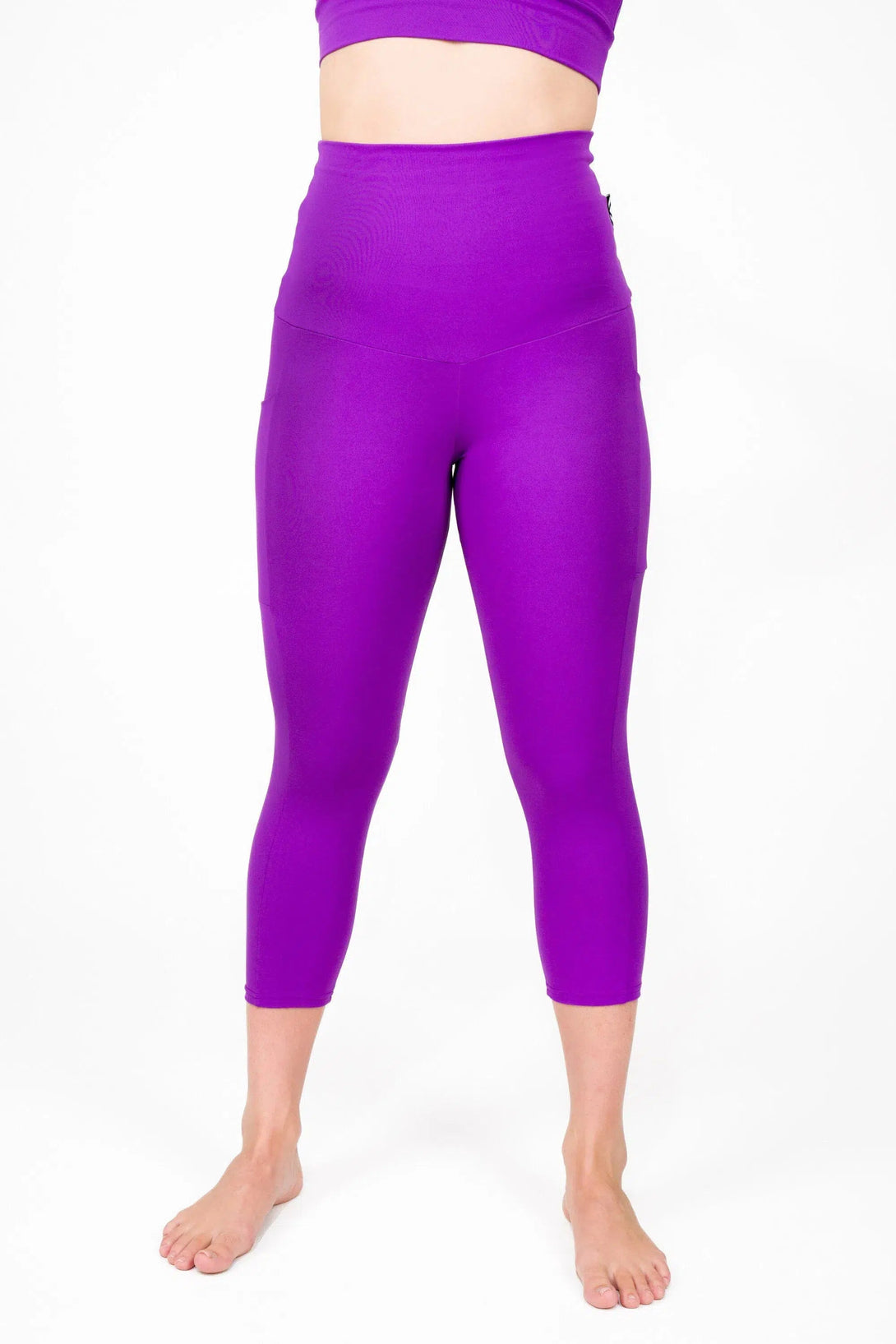 Body Contouring Panel Pocket Extra High Waisted Capri Leggings - Purple-Activewear-Exoticathletica