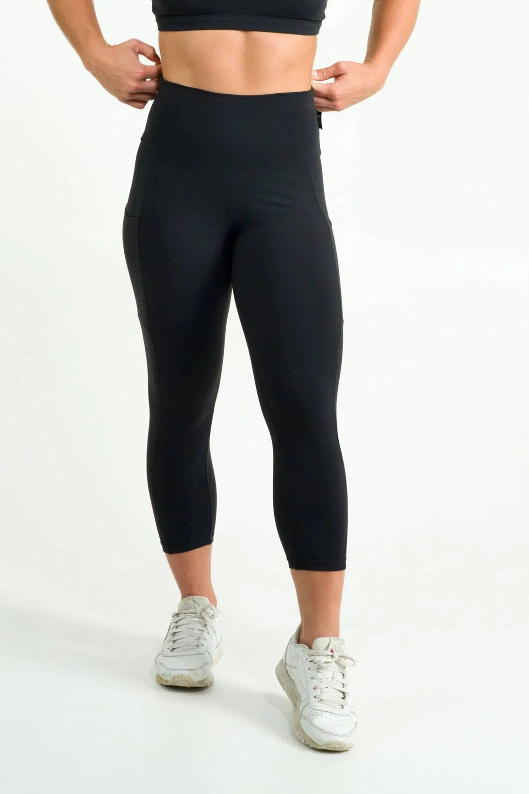 Body Contouring Panel Pocket High Waisted Capri Leggings - Black-Activewear-Exoticathletica