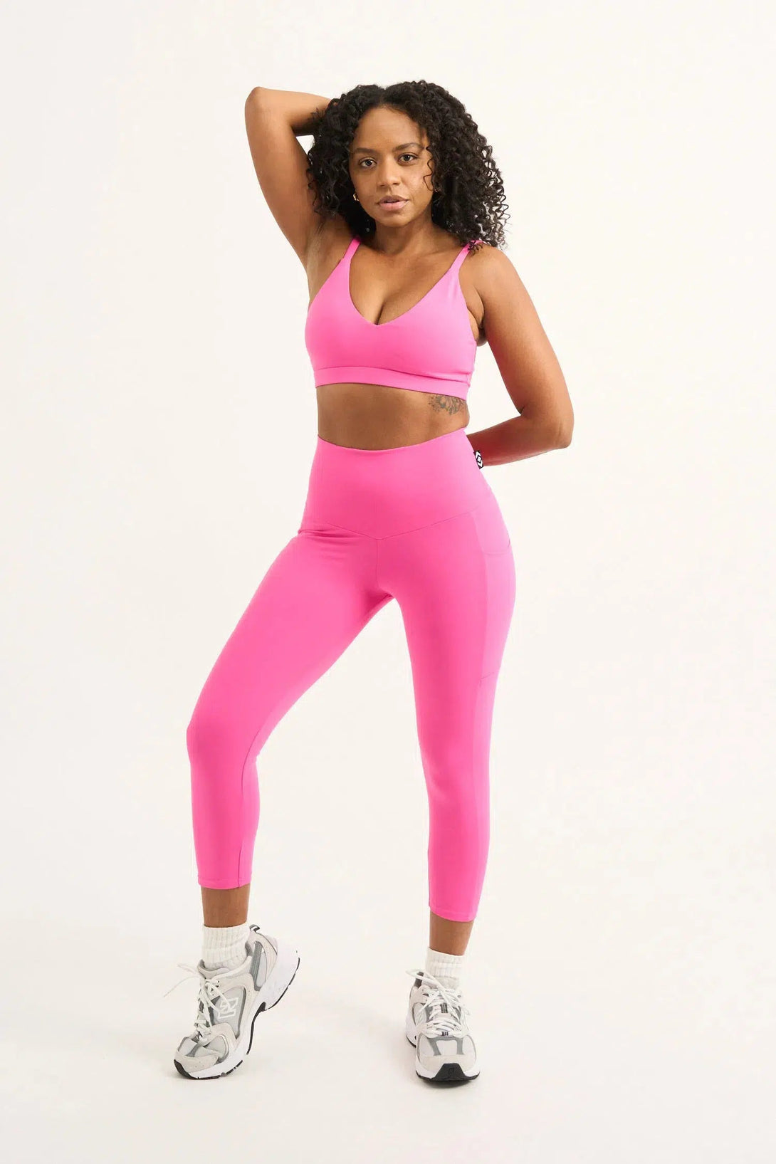 Body Contouring Panel Pocket High Waisted Capri Leggings - Candy Pink-Activewear-Exoticathletica