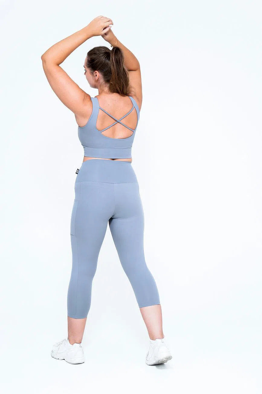 Body Contouring Panel Pocket High Waisted Capri Leggings - Grey-Activewear-Exoticathletica