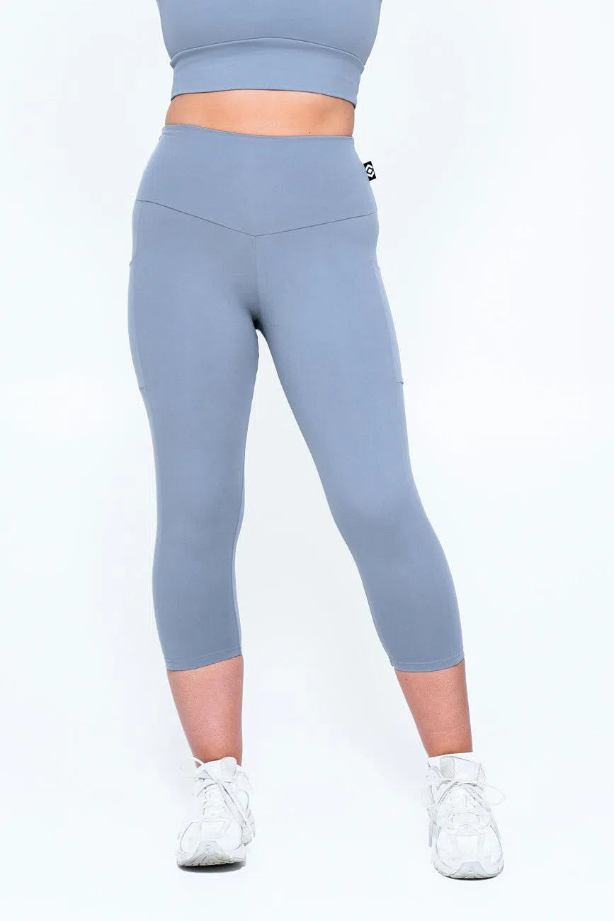 Body Contouring Panel Pocket High Waisted Capri Leggings - Grey-Activewear-Exoticathletica