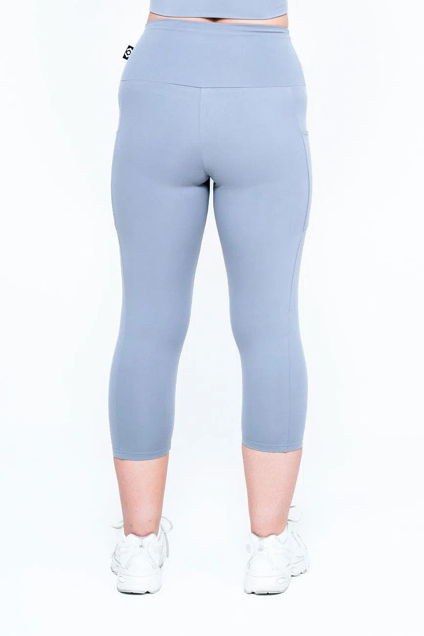 Body Contouring Panel Pocket High Waisted Capri Leggings - Grey-Activewear-Exoticathletica