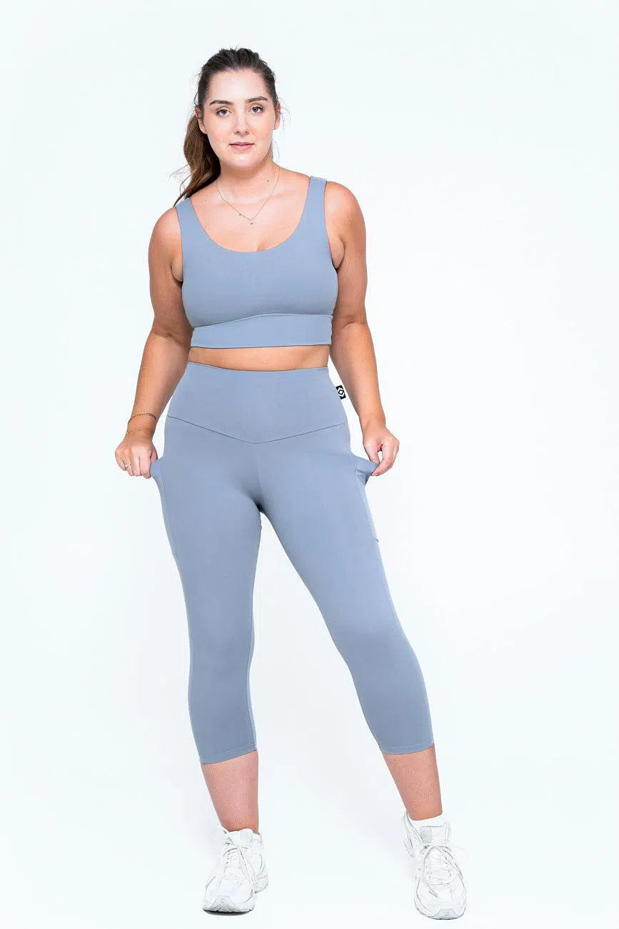 Body Contouring Panel Pocket High Waisted Capri Leggings - Grey-Activewear-Exoticathletica