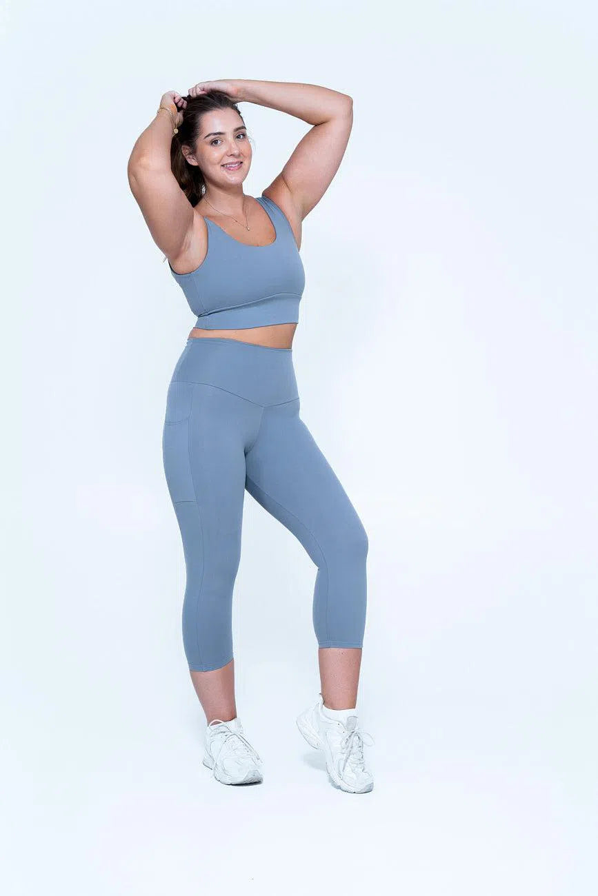 Body Contouring Panel Pocket High Waisted Capri Leggings - Grey-Activewear-Exoticathletica