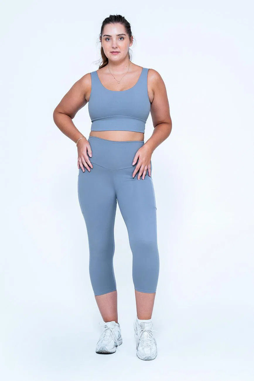 Body Contouring Panel Pocket High Waisted Capri Leggings - Grey-Activewear-Exoticathletica