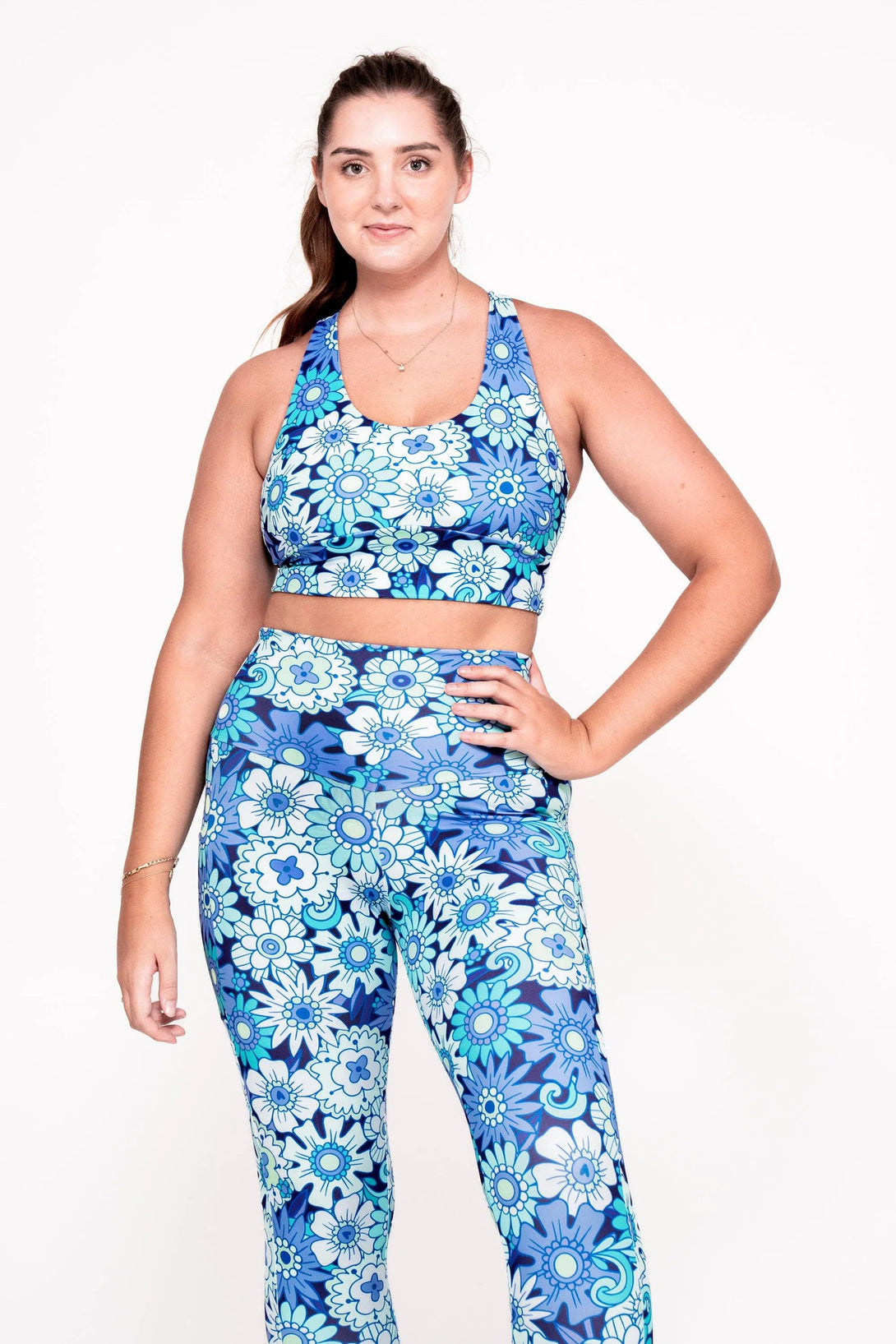 Body Contouring Panel Pocket High Waisted Capri Leggings - Serendipity Blue-Activewear-Exoticathletica