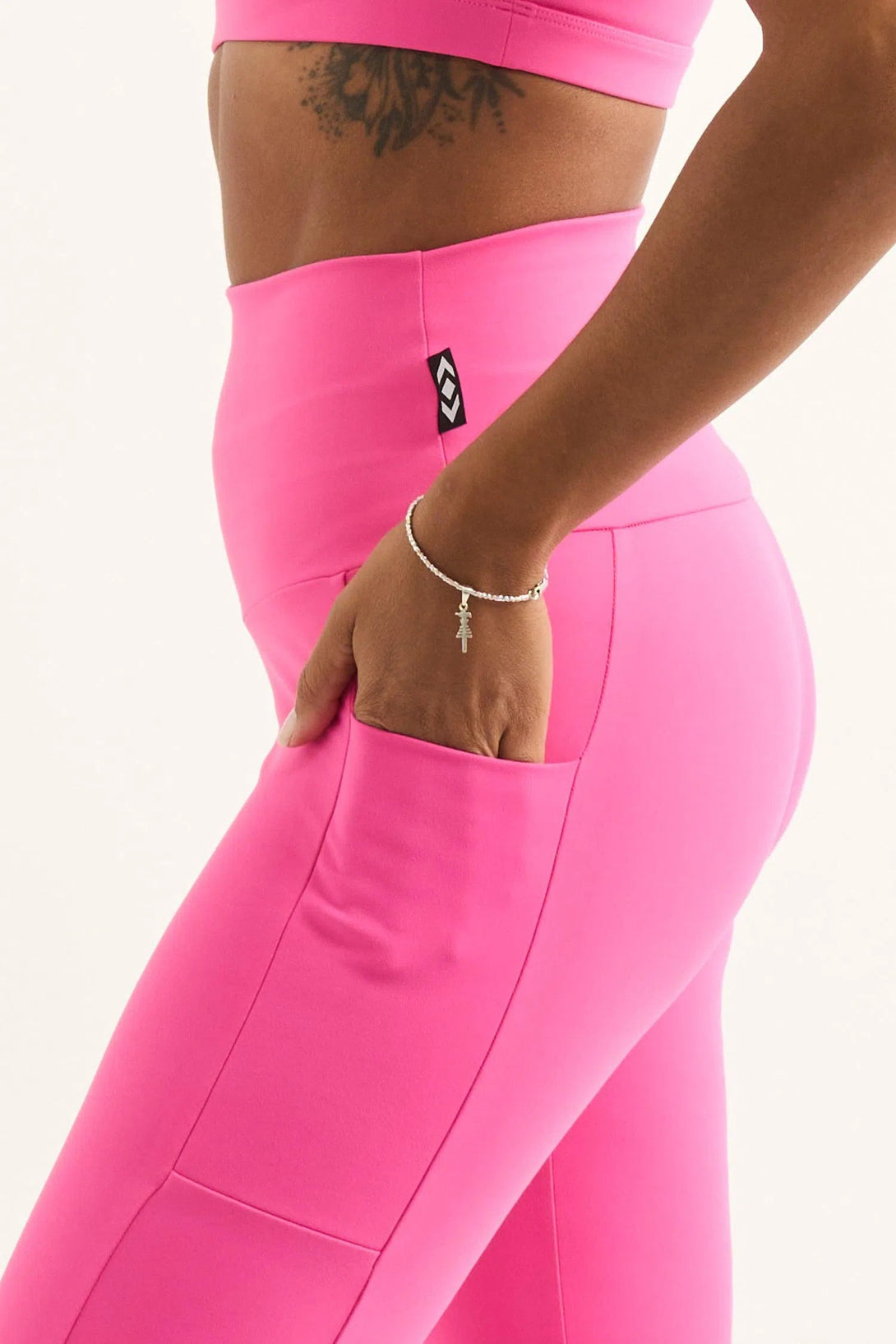 Body Contouring Panel Pocket High Waisted Leggings - Candy Pink-Activewear-Exoticathletica