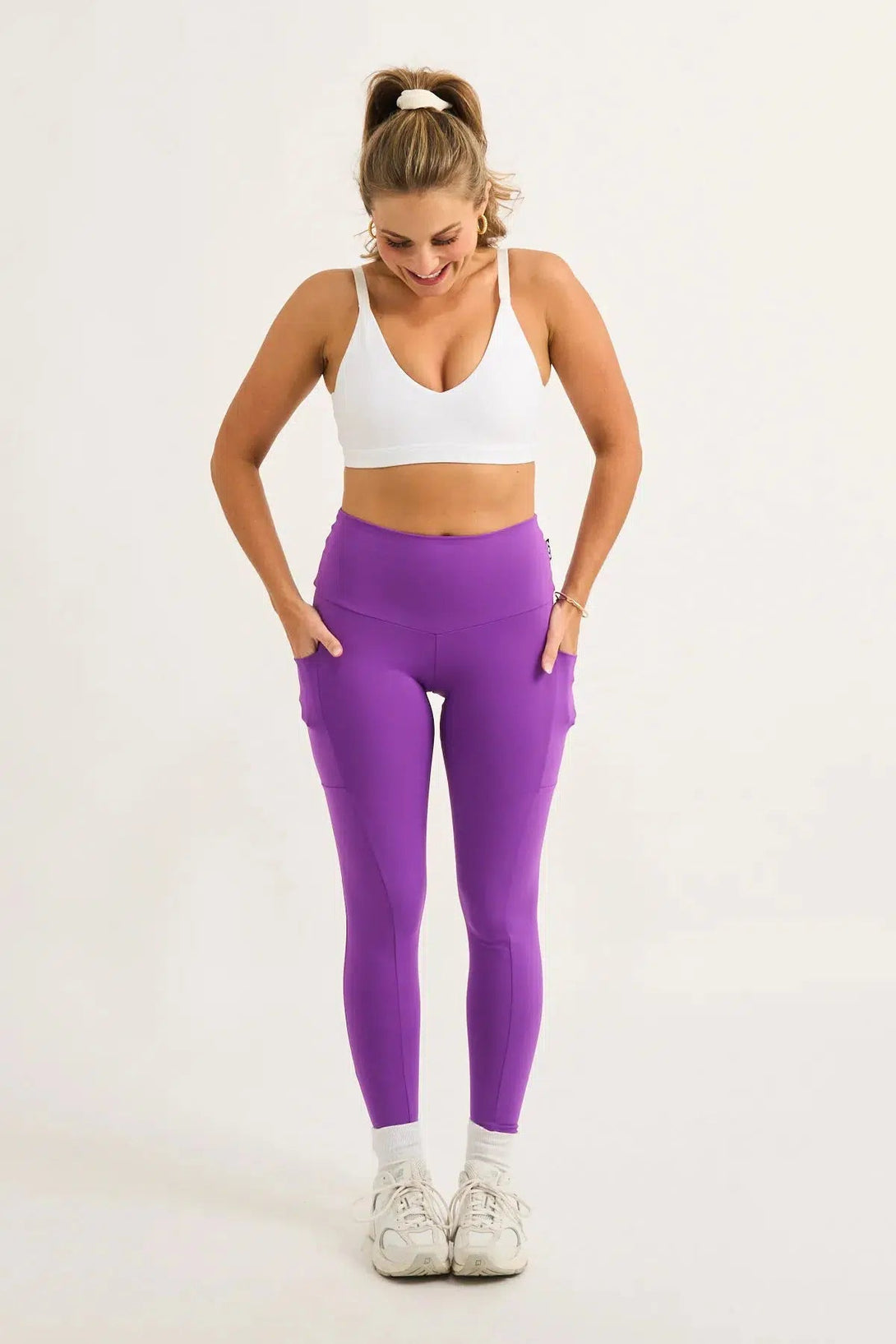 Body Contouring Panel Pocket High Waisted Leggings - Purple-Activewear-Exoticathletica