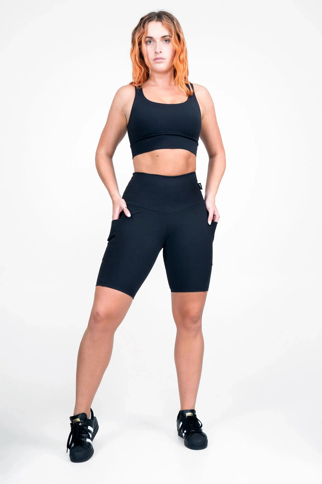 Body Contouring Panel Pocket High Waisted Long Shorts - Black-Activewear-Exoticathletica