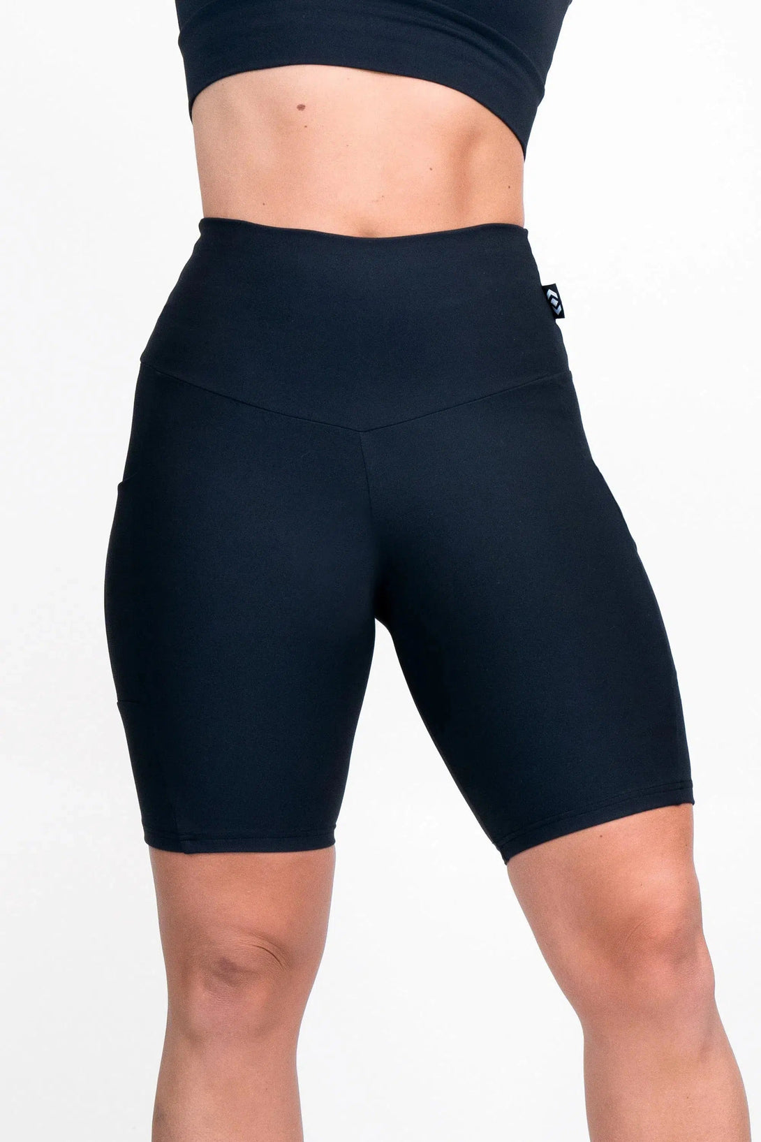 Body Contouring Panel Pocket High Waisted Long Shorts - Black-Activewear-Exoticathletica