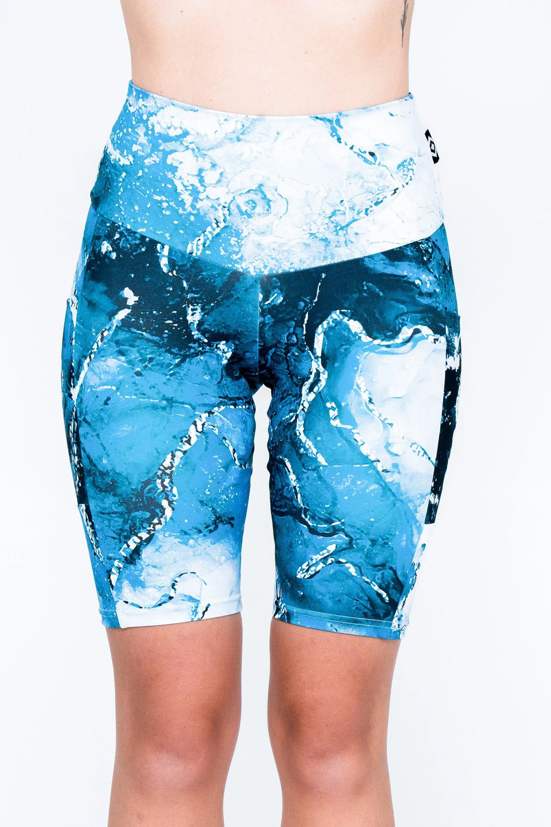 Body Contouring Panel Pocket High Waisted Long Shorts - Glacier Girl-Activewear-Exoticathletica