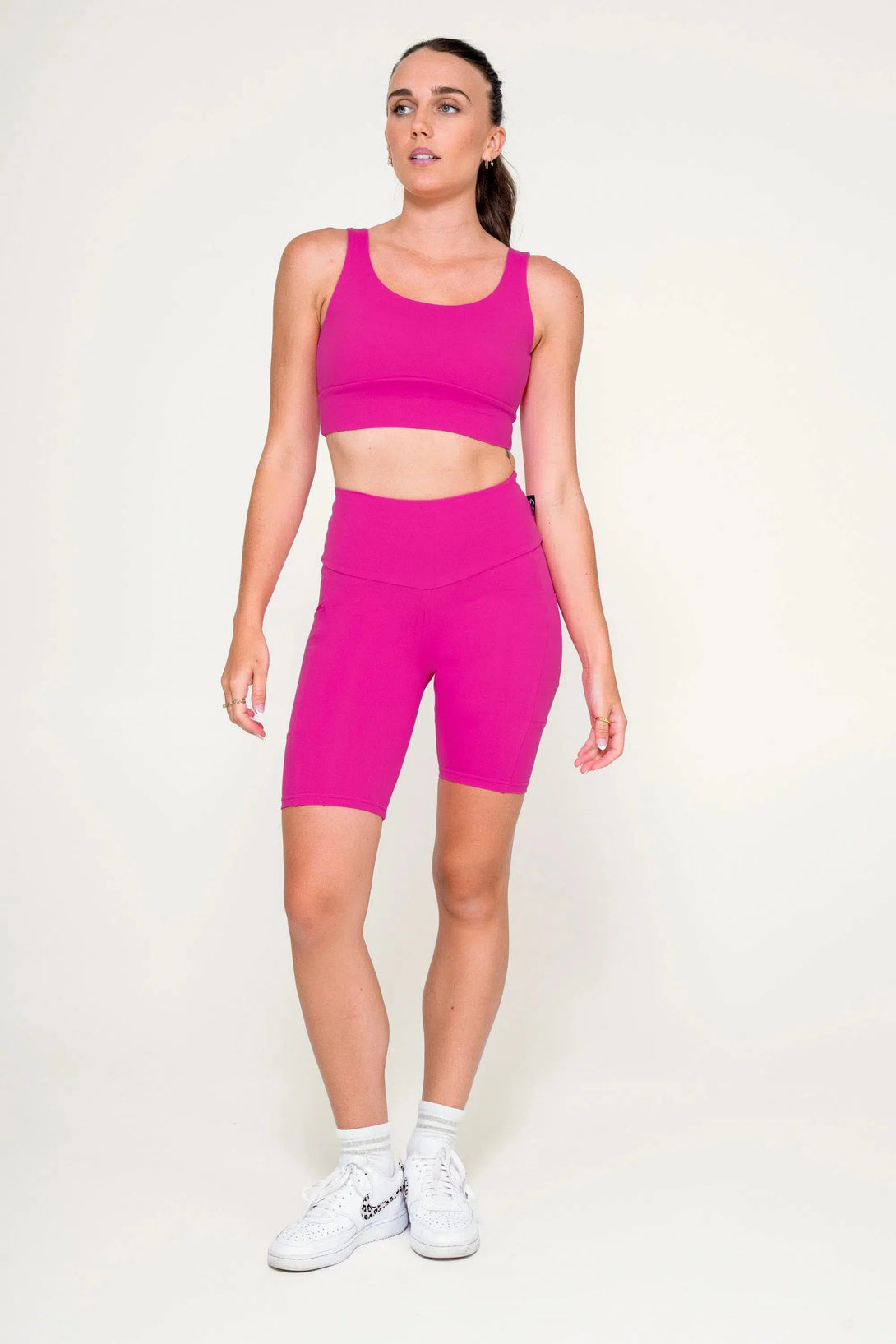 Body Contouring Panel Pocket High Waisted Long Shorts - Pink-Activewear-Exoticathletica