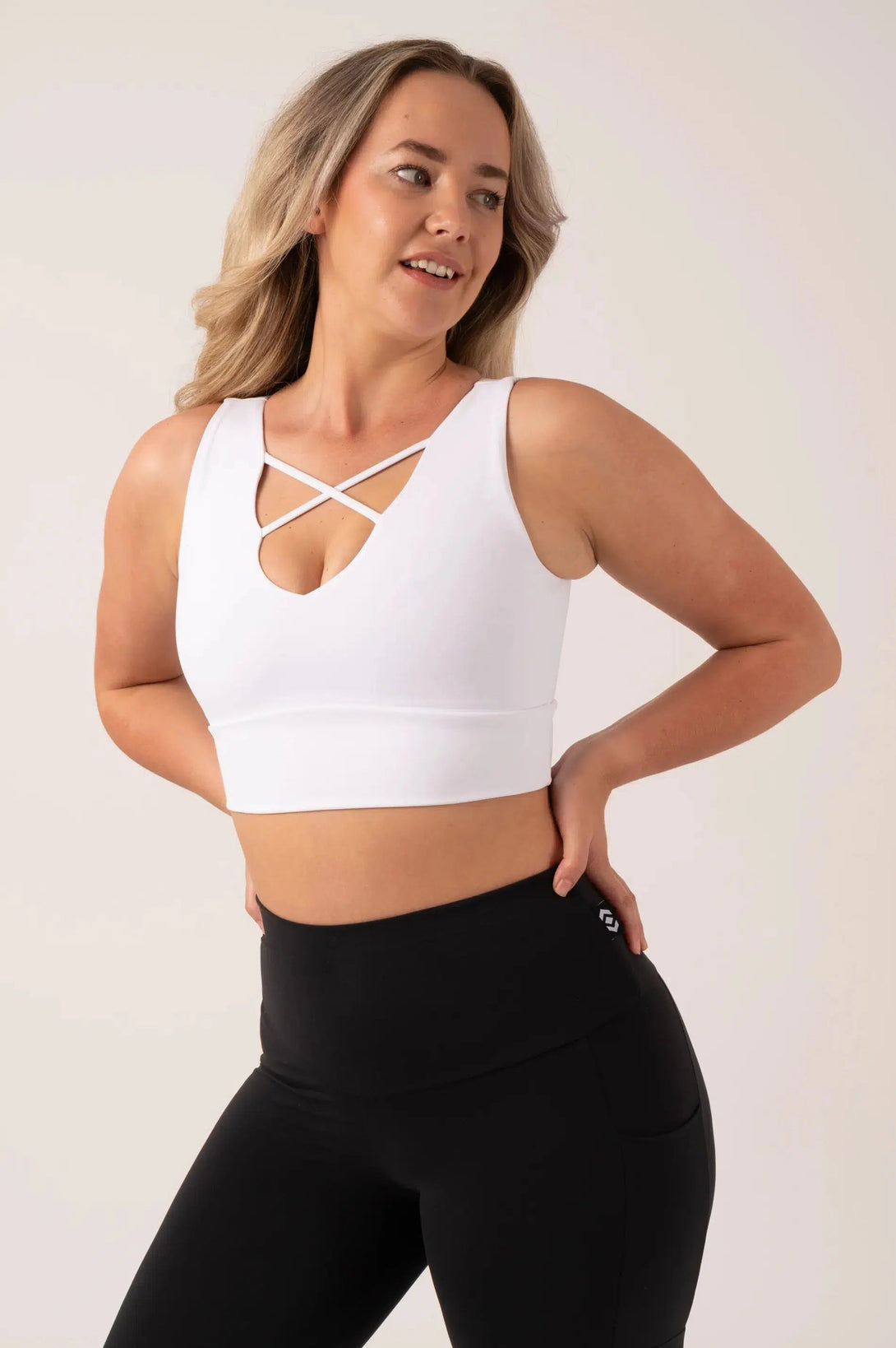 Body Contouring Reversible Comfort Crop Top - White-Activewear-Exoticathletica