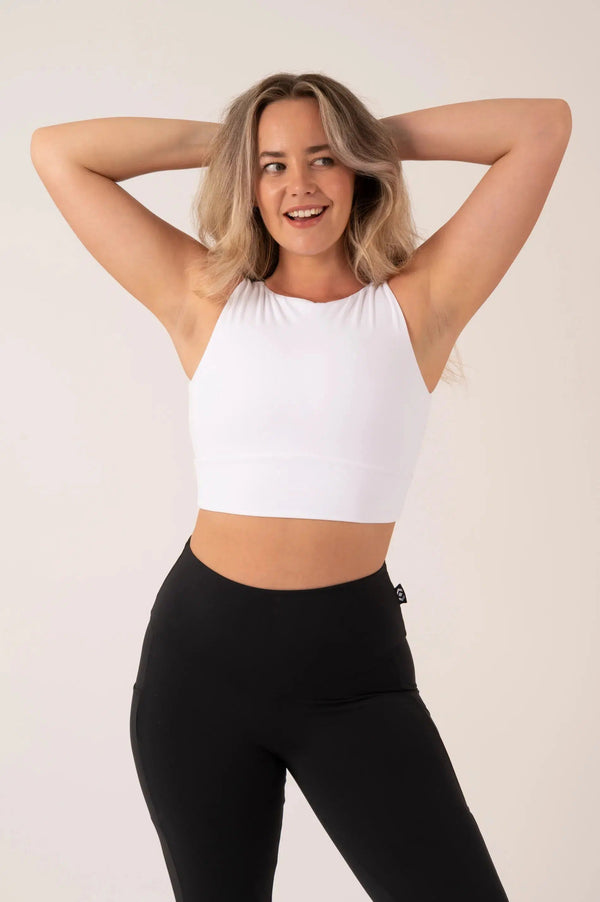 Body Contouring Reversible Comfort Crop Top - White-Activewear-Exoticathletica