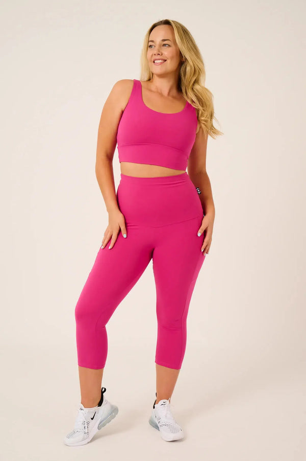 Body Contouring Scoop Neck Comfort Crop - Hot Pink-Activewear-Exoticathletica