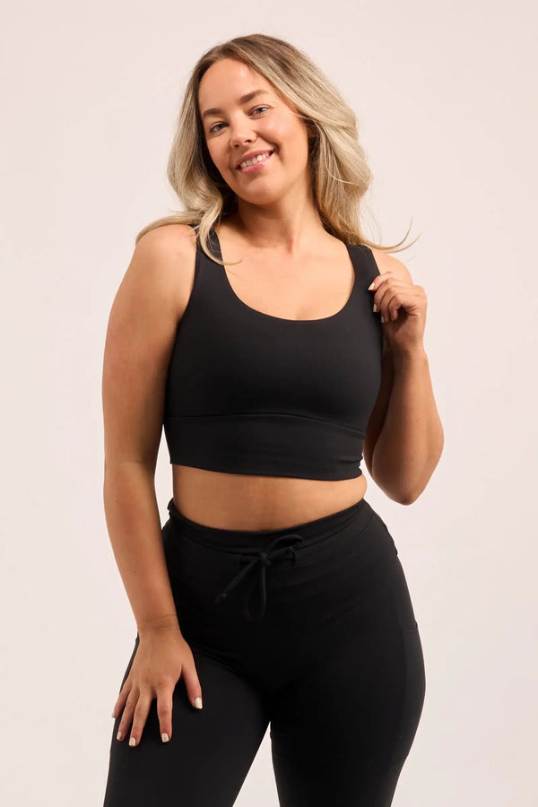 Body Contouring Scoop Neck Comfort Crop Top - Black-Activewear-Exoticathletica