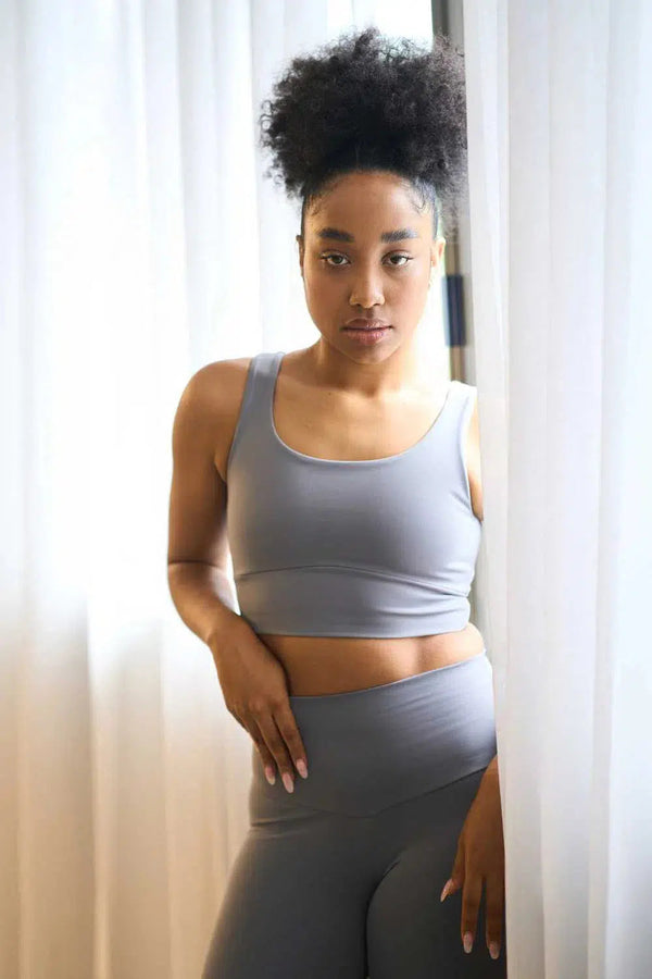 Body Contouring Scoop Neck Comfort Crop Top - Grey-Activewear-Exoticathletica