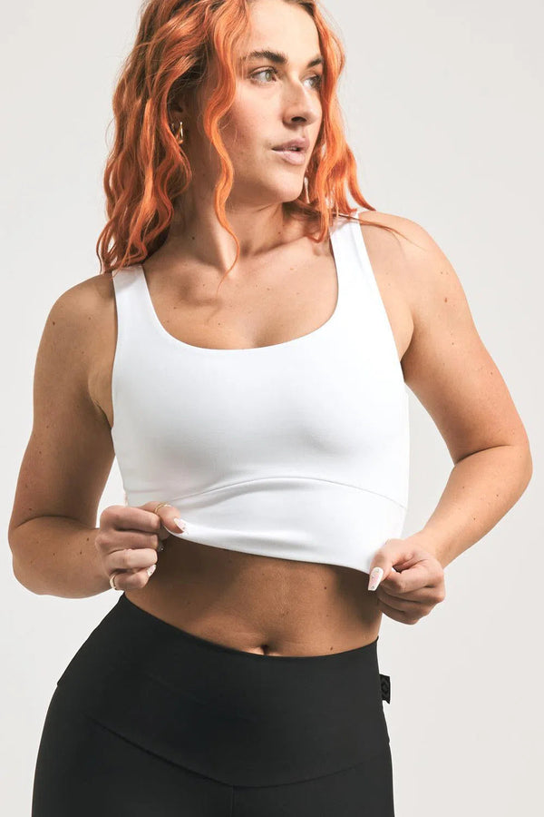 Body Contouring Scoop Neck Comfort Crop Top - White-Activewear-Exoticathletica