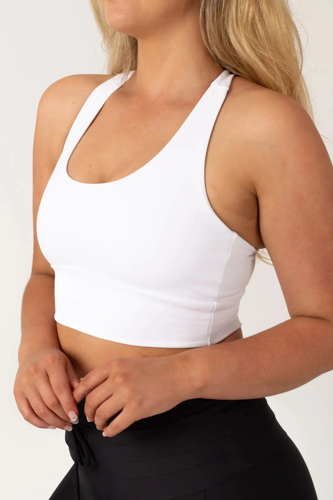 Body Contouring T Back Comfort Crop Top - White-Activewear-Exoticathletica