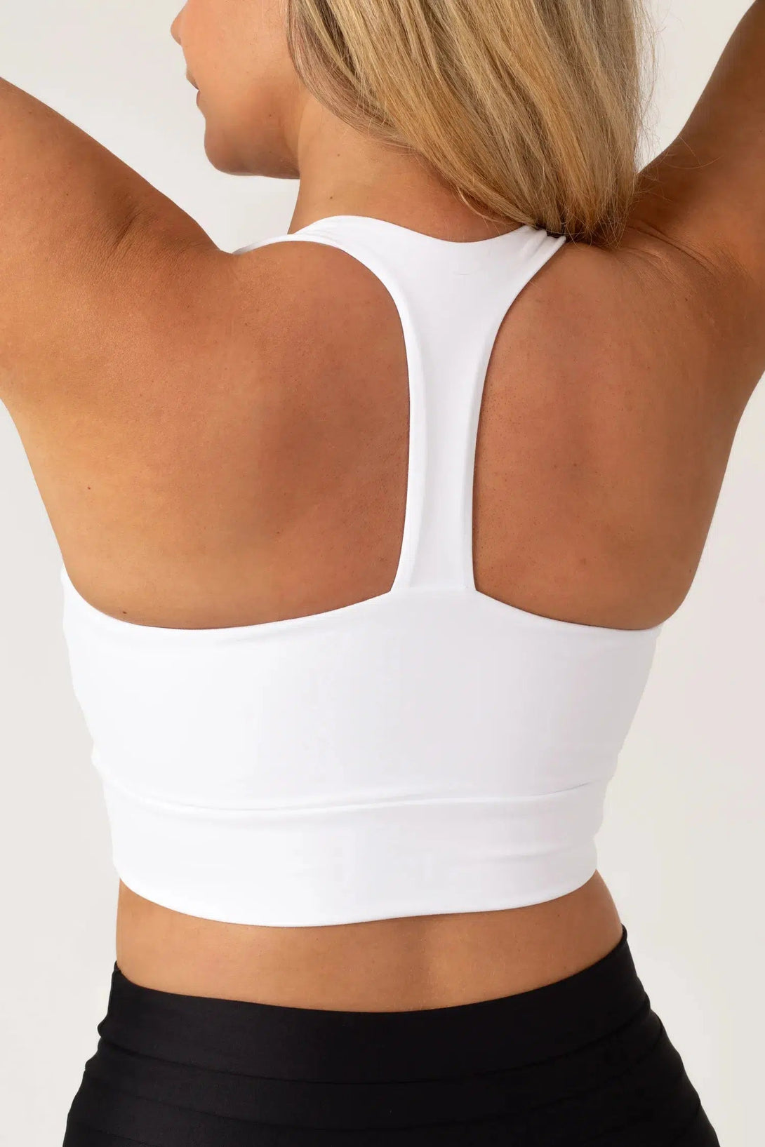 Body Contouring T Back Comfort Crop Top - White-Activewear-Exoticathletica