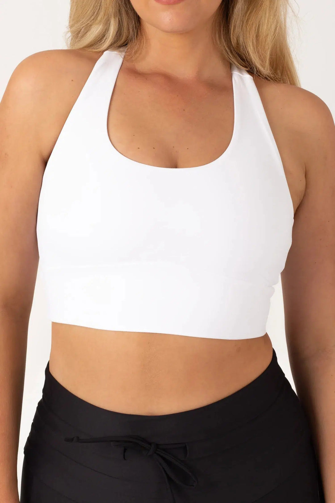 Body Contouring T Back Comfort Crop Top - White-Activewear-Exoticathletica