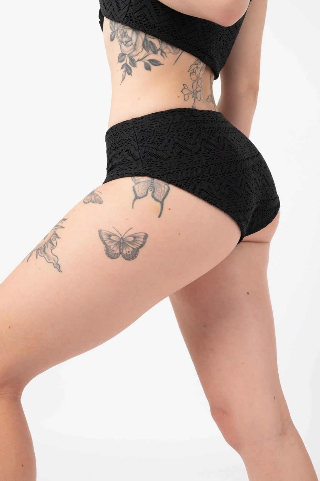 Bohemian Lace Full Coverage Brief Bikini Bottoms - Black-Activewear-Exoticathletica