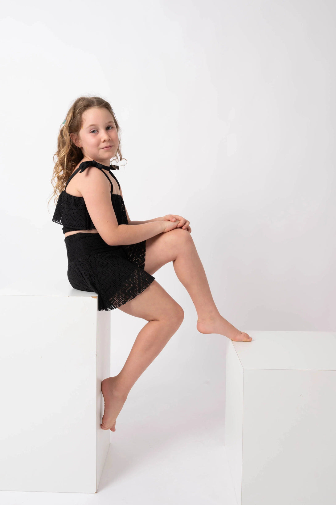 Bohemian Lace Kids Simple Skort - Black-Activewear-Exoticathletica