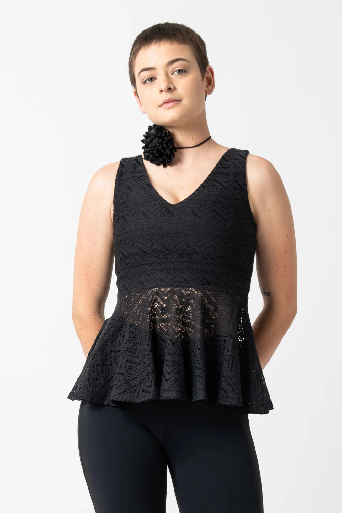 Bohemian Lace Reversible Peplum Top - Black-Activewear-Exoticathletica