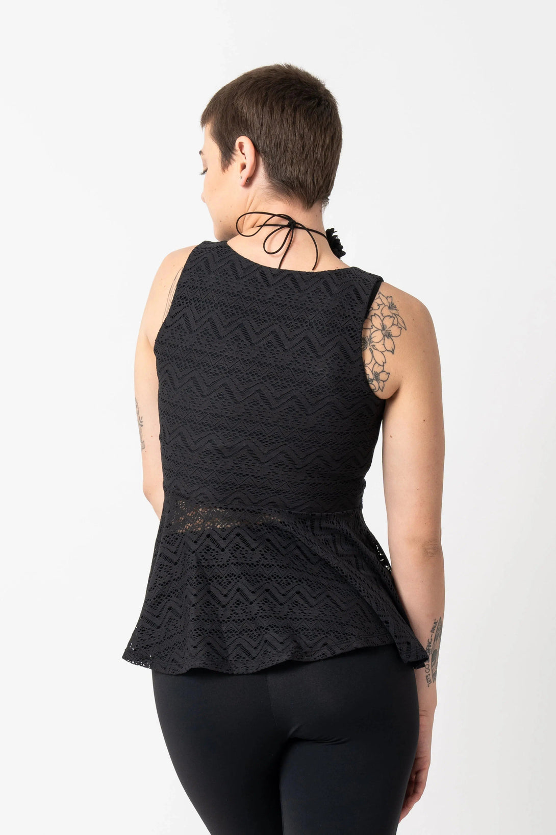 Bohemian Lace Reversible Peplum Top - Black-Activewear-Exoticathletica