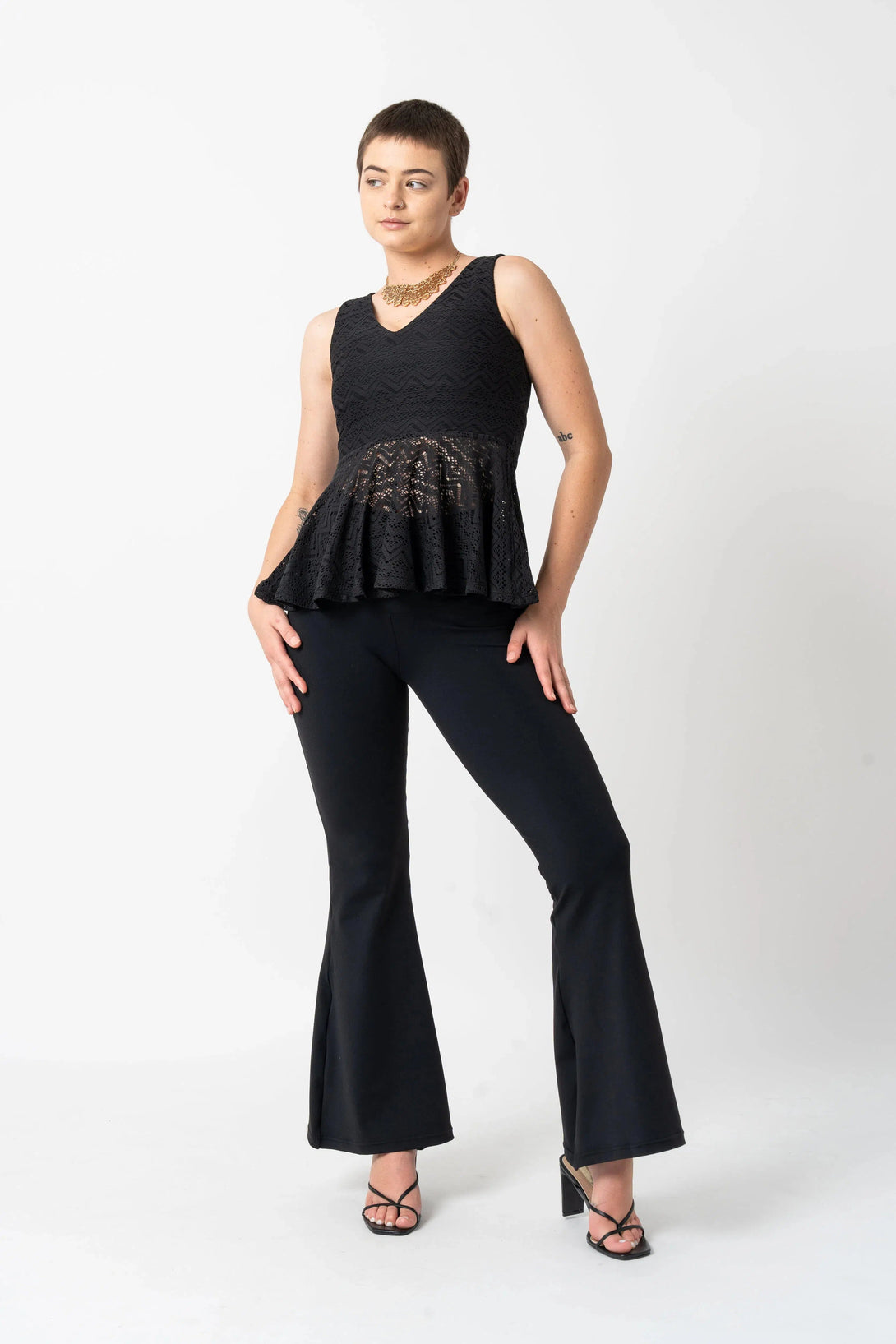 Bohemian Lace Reversible Peplum Top - Black-Activewear-Exoticathletica