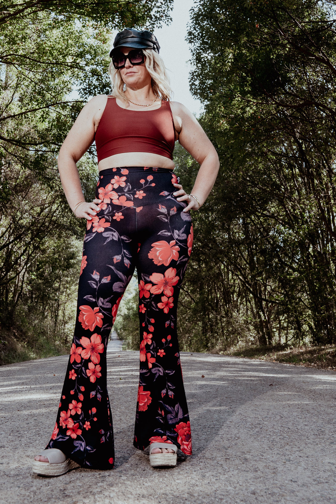 Botanical Baby Red Soft To Touch - High Waisted Bells-Activewear-Exoticathletica
