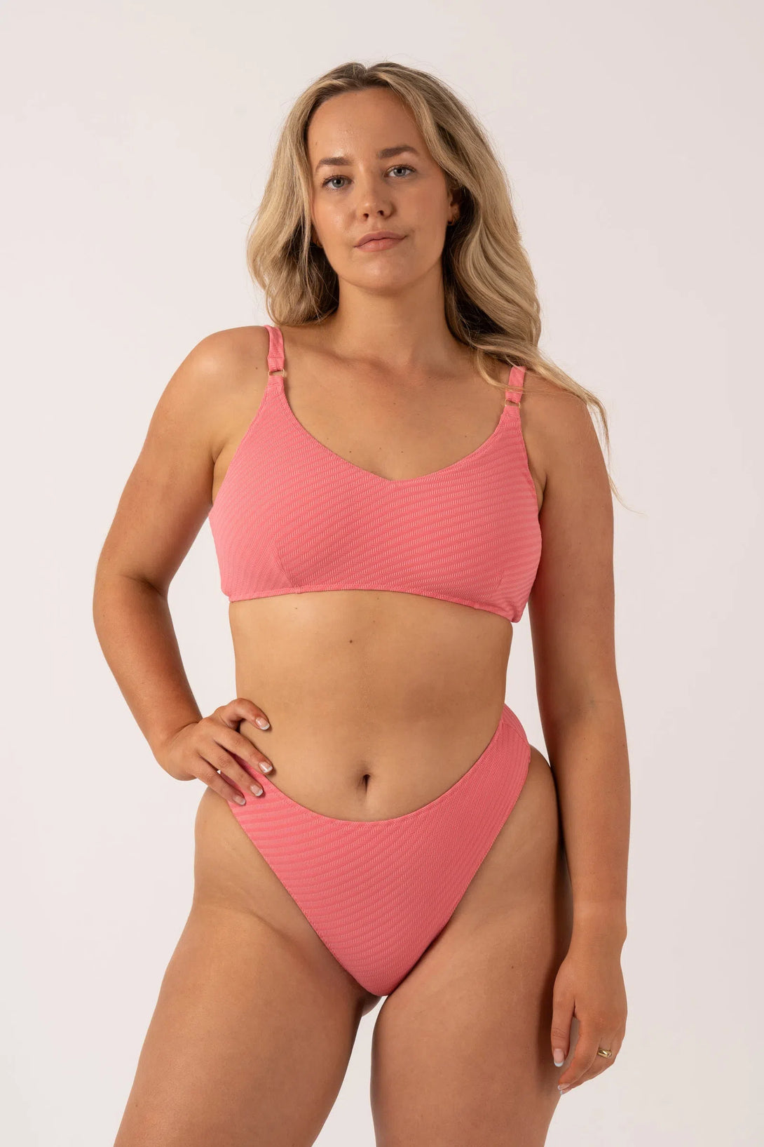 Bubblegum Pink Textured - Adjustable Bralette Bikini Top-Activewear-Exoticathletica