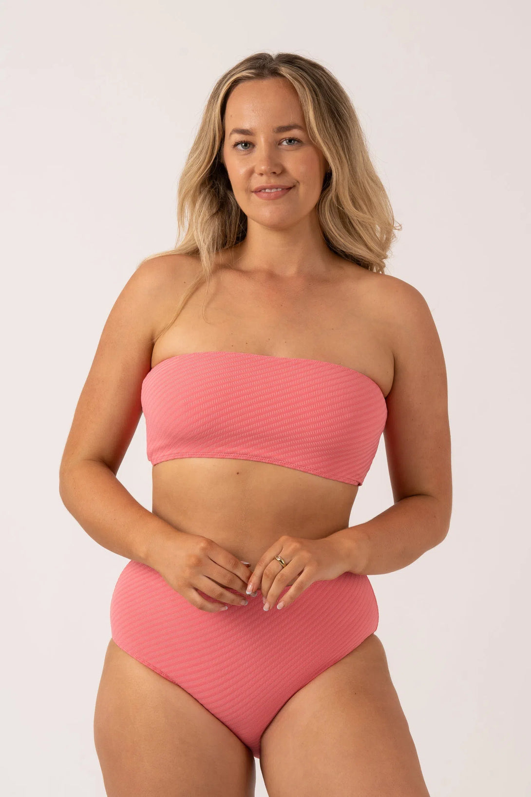 Bubblegum Pink Textured - Bandeau Bikini Top-Activewear-Exoticathletica