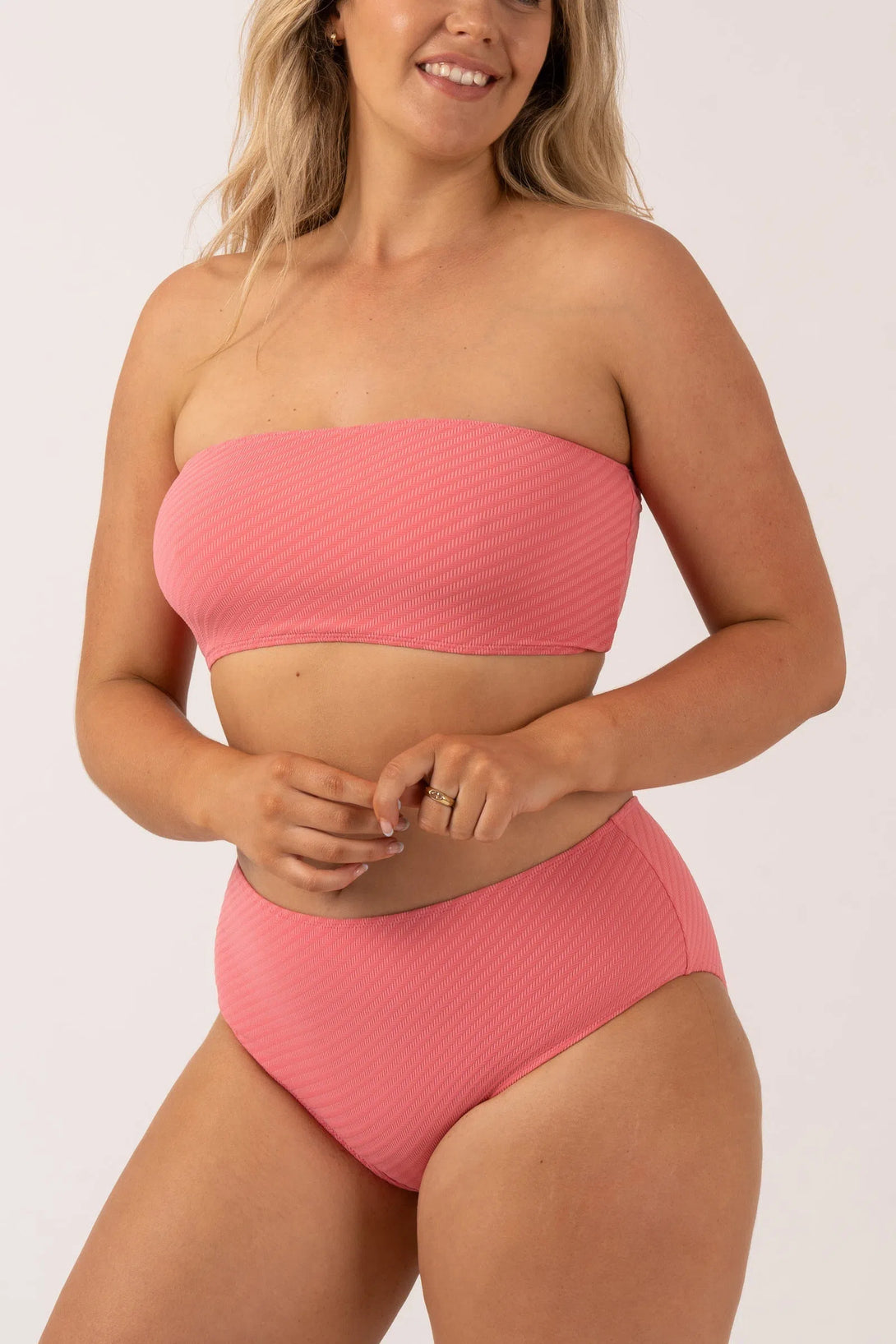 Bubblegum Pink Textured - Bandeau Bikini Top-Activewear-Exoticathletica