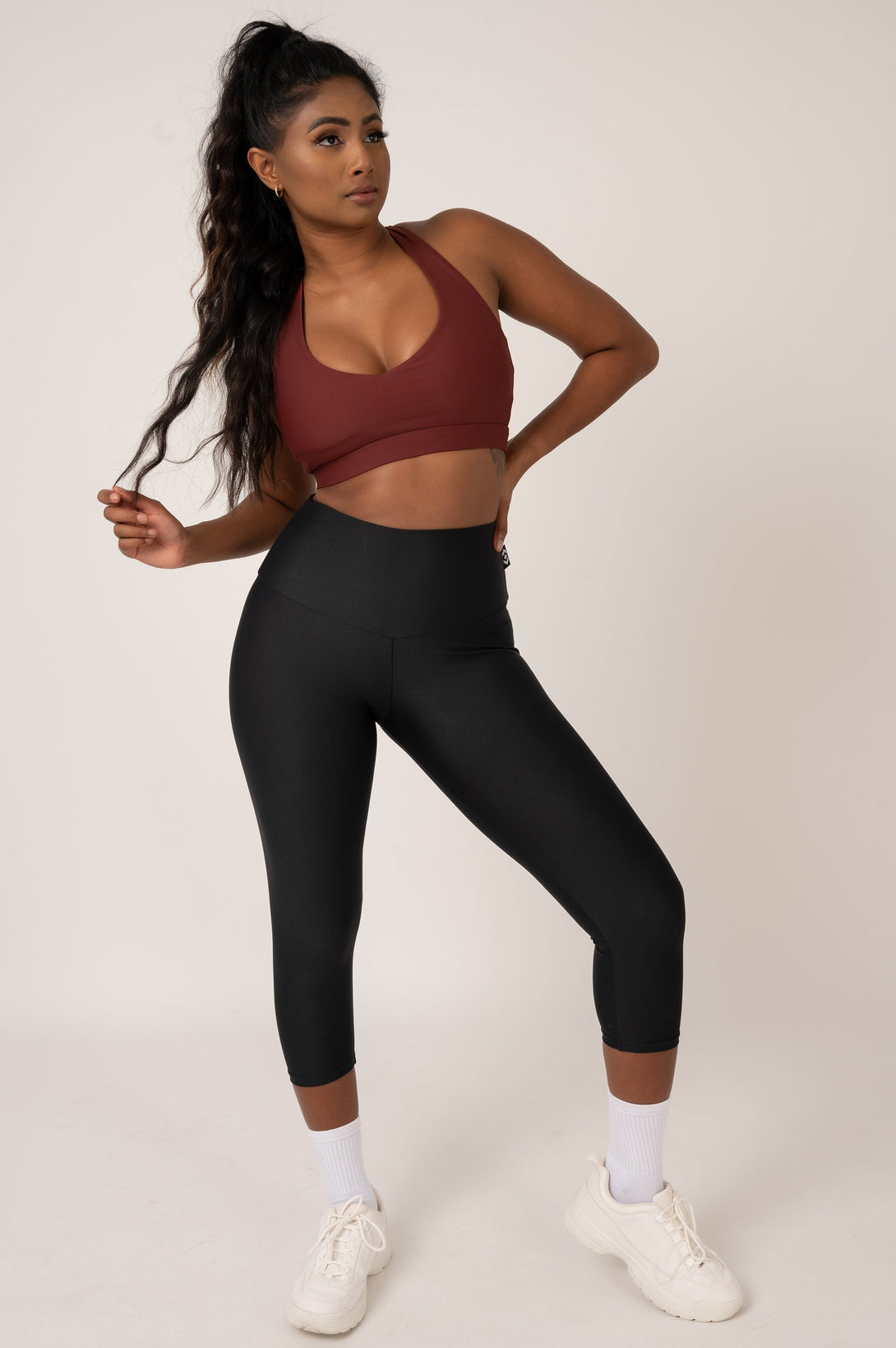 Burnt Copper Performance - Deep V Crop-Activewear-Exoticathletica